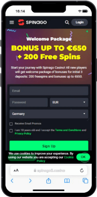 Spinago online casino App bonus